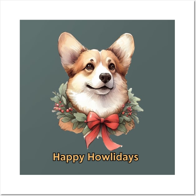 Happy howlidays Corgi Wall Art by ZogDog Pro